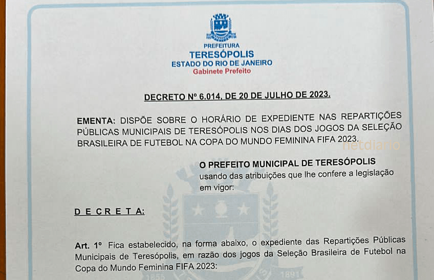 Decreto 045/2023 estabelece horário de expediente nos órgãos municipais nos  dias de jogos da Seleção Brasileira de Futebol Feminino na Copa do Mundo  2023 – Prefeitura de Gravatá